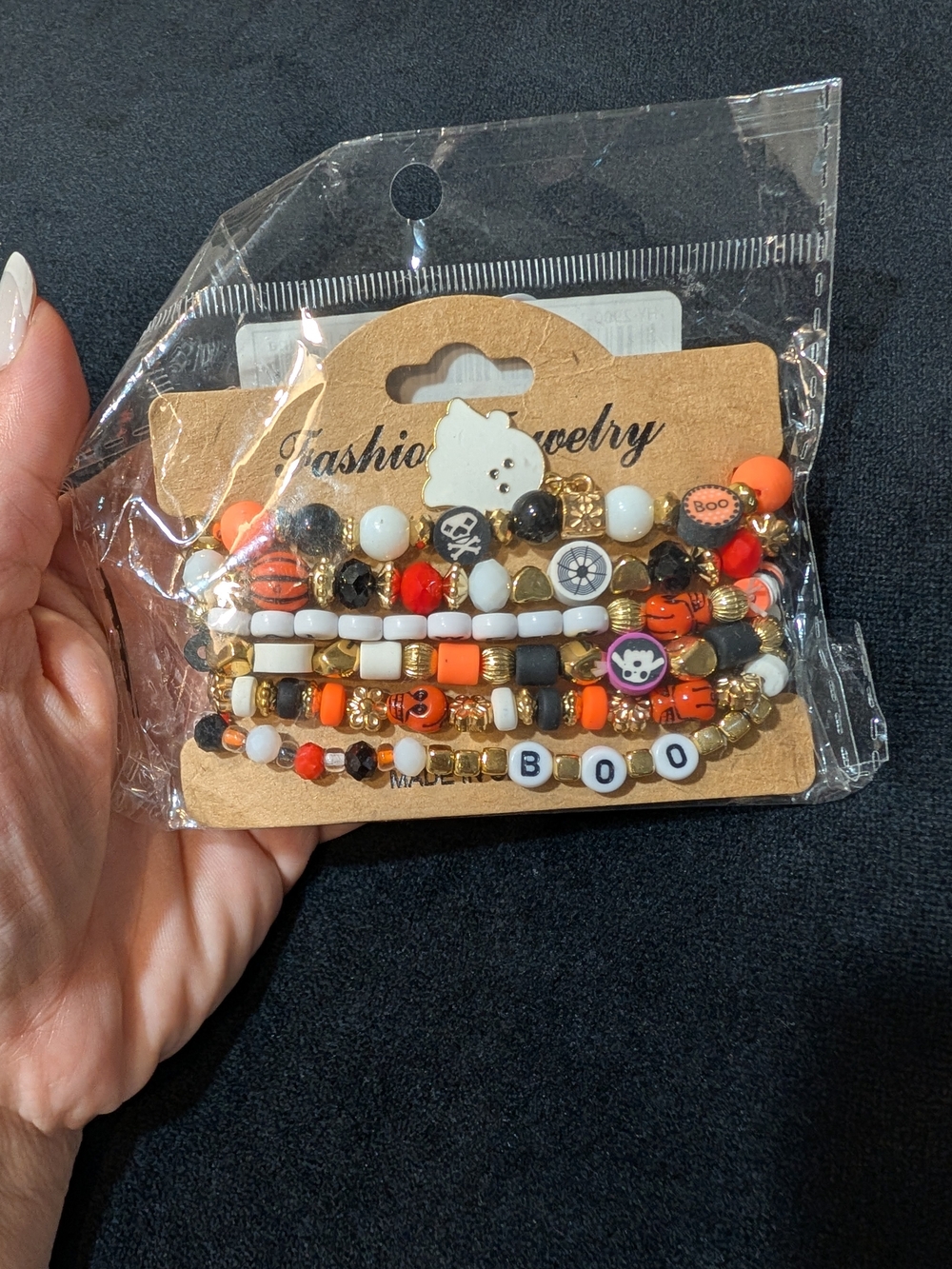 Fashion Jewelry Halloween Beaded Bracelet Set - Orange & White